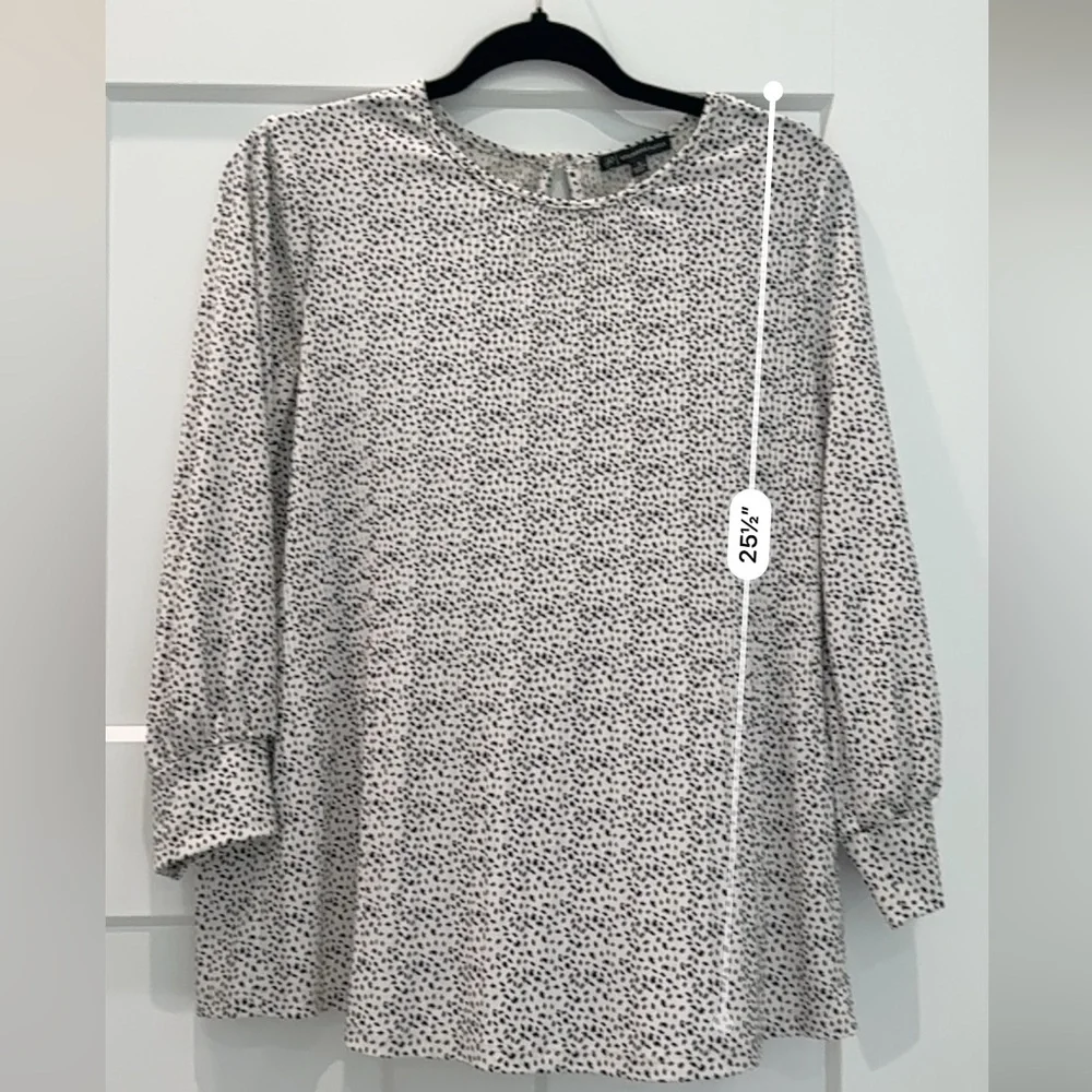Adrianna Papell Cream & Black Print Blouse, Business Casual Top- Size‎ Small